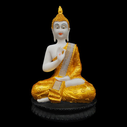 Hand-Painted Buddha Idol Sitting Statue for Home, Office, Living Room Decor; Golden & Black Lord Peace Buddha Showpiece Decoration for Gifting