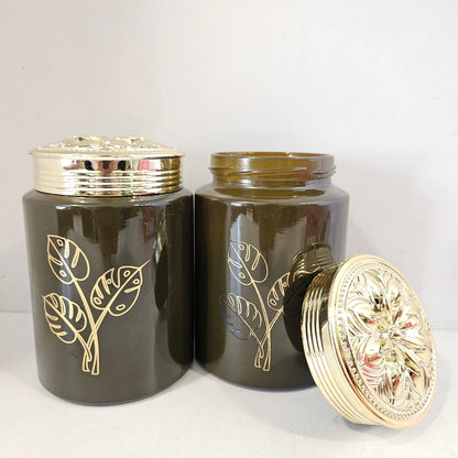 Golden crown 2 piece jar set with elegant design for groceries & Dry Fruit storage purpose