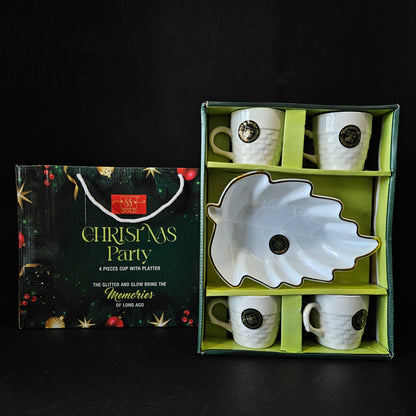 Ss gold Christmas party 4 pieces ceramic cup with platter the glitter and glow bring the memories