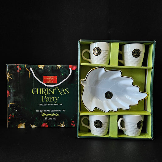 Ss gold Christmas party 4 pieces ceramic cup with platter the glitter and glow bring the memories