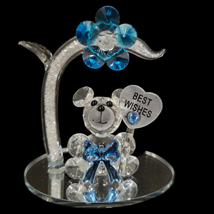 Crystal Bear & Diamond Flower, Desktop Paperweight Decoration for gifting