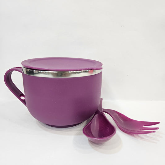 Bright soup bowl with spoon & fork,easy to use & wash,Light Weight soup bowl for kids and Adults