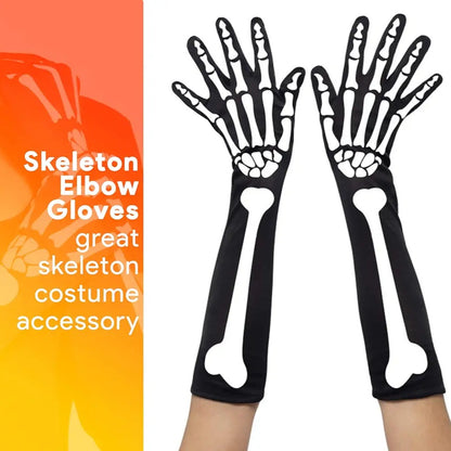Bone Hand Skeleton Gloves - Costume Accessories Skeleton Stretch Elbow Gloves for Adults and Kids
