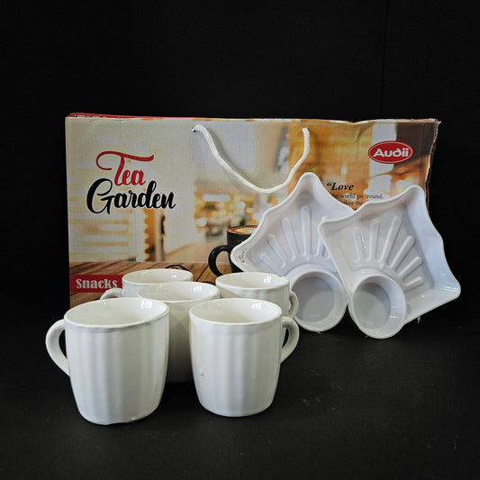 Audii Tea Garden Snacks set contain 6 pieces Ceramic tea cups & 2 serving tray with dip portions perfect for Return gifting