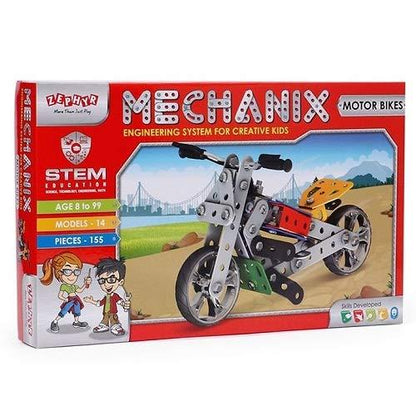 Mechanix Zephyr Metal Set 155 Pieces (Multicolor) Engineering system for Creative kids.Zephyr Mechanix Motor Bikes construction kit.