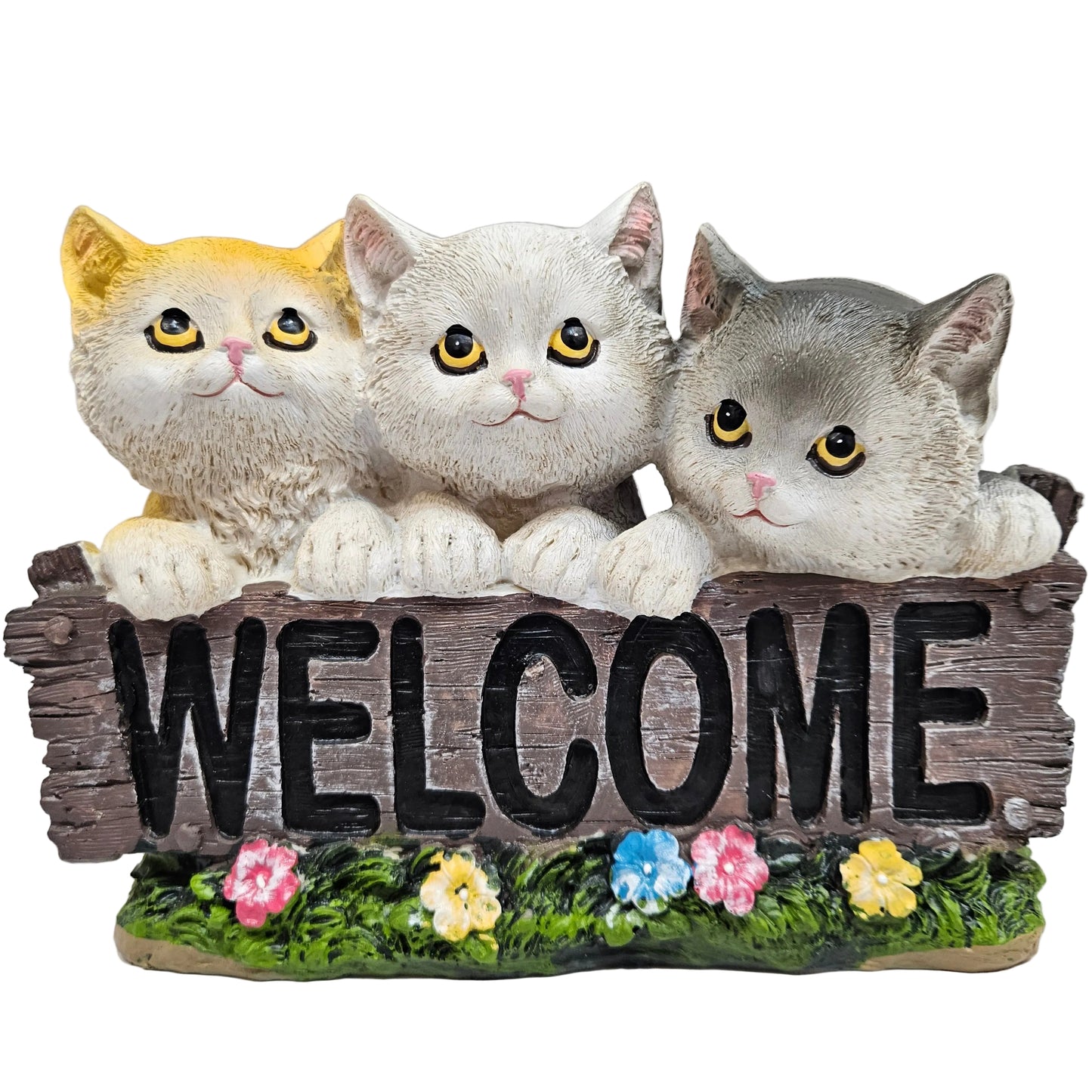 Gardman Animal Welcome Sign Cat featuring three kittens painted on a wood-style design