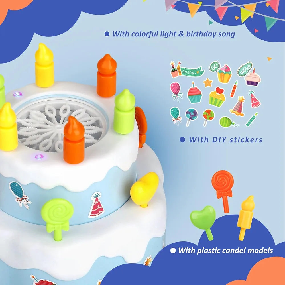 Birthday Cake Bubble Machine for Kids Outdoor Play Blue