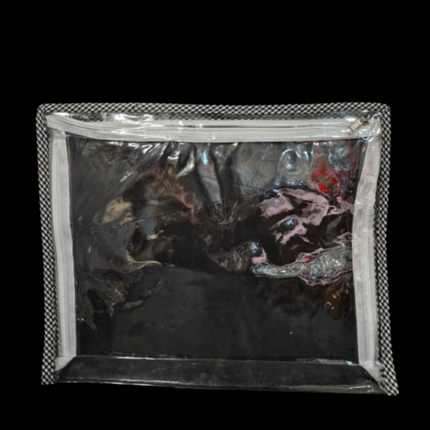 Checked black&white Transparent Zipper Saree storage bag