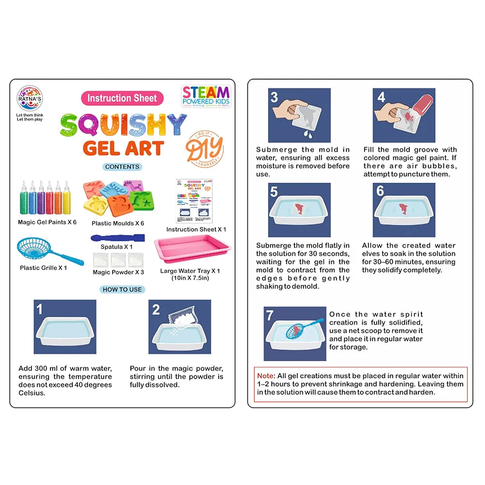 Ratna's Squishy Gel Art DIY Kit, 3D Colorful Soft and Squishy Sea Creatures, STEAM Learning Activity Set, Magic Water Gel Toys for Girls and Boys Ages 7+ Years