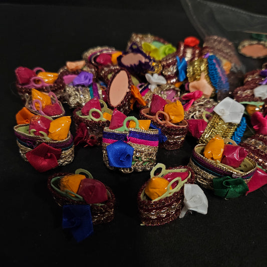 Haldi Kumkum Packets Return Gift in Golden Basket. All in one Gift for Women, Weddings, Pooja Functions