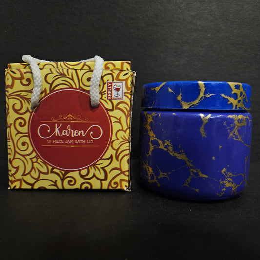 Karen glass jar with gold&blue coloured jar with Lid
