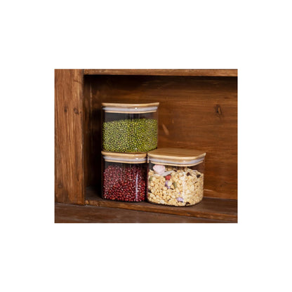 230ML Square Borosilicate Glass Jars With Silcone Seal Airtight Bamboo Lids Tea Container Clear Kitchen Storage Jar Square Containers For Sugar Tea Storage Jar Set Of 3