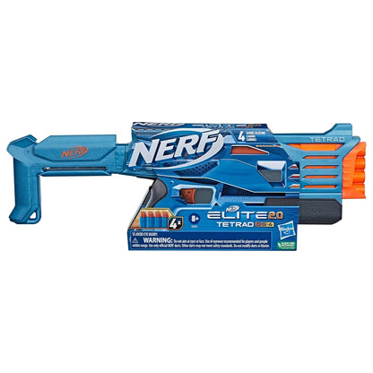 Nerf Elite 2.0 Tetrad QS-4 Blaster, 4 Elite Darts, 4-Barrel Blasting, Tactical Rail for Customizing Capability