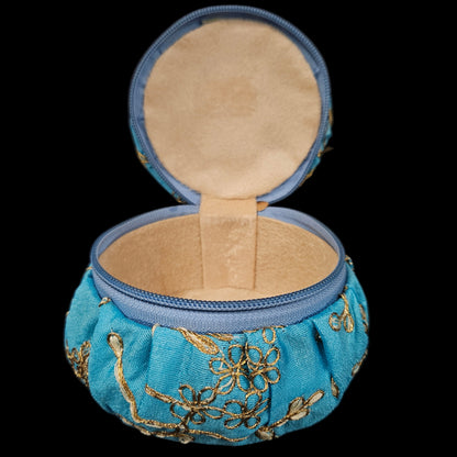 Designer Embroidered Zipper box Cosmetic Necklace Earrings Vanity Jewellery Organizer for Women's