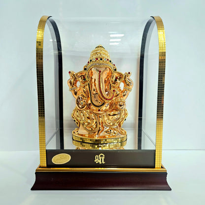 Ganesh ji Idol Home decor Idol for Gifting in transparent cabin Box Ganesha Idol in stones designer