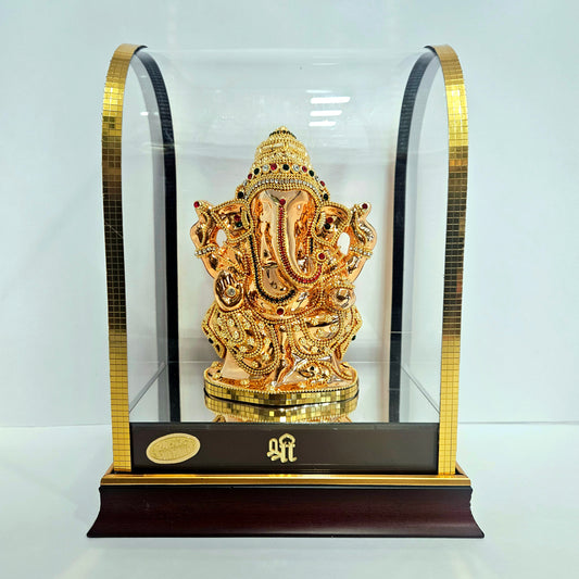 Ganesh ji Idol Home decor Idol for Gifting in transparent cabin Box Ganesha Idol in stones designer