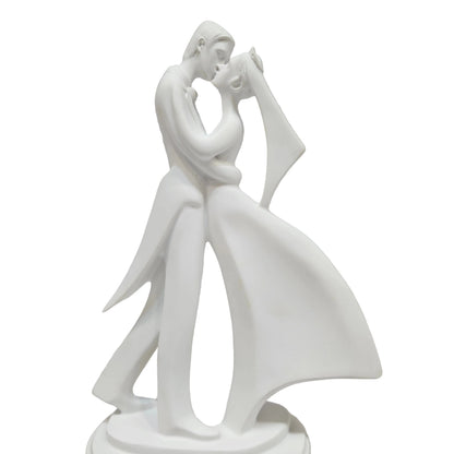 Elegant Dancing Embracing Couple Statue Showpiece | White Polyresin Wedding Gift & Home Decor Figurine | Anniversary, Valentine & Romantic Present