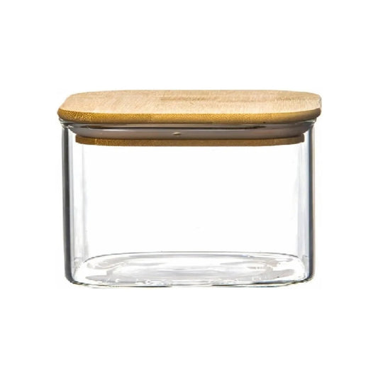 500 ML Borosilicate Glass Jars with Silcone Seal Airtight Bamboo Lids Tea Container Clear Kitchen Storage Jar with Bamboo Shelf Kitchen Canister Set, 1 Pieces, Clear