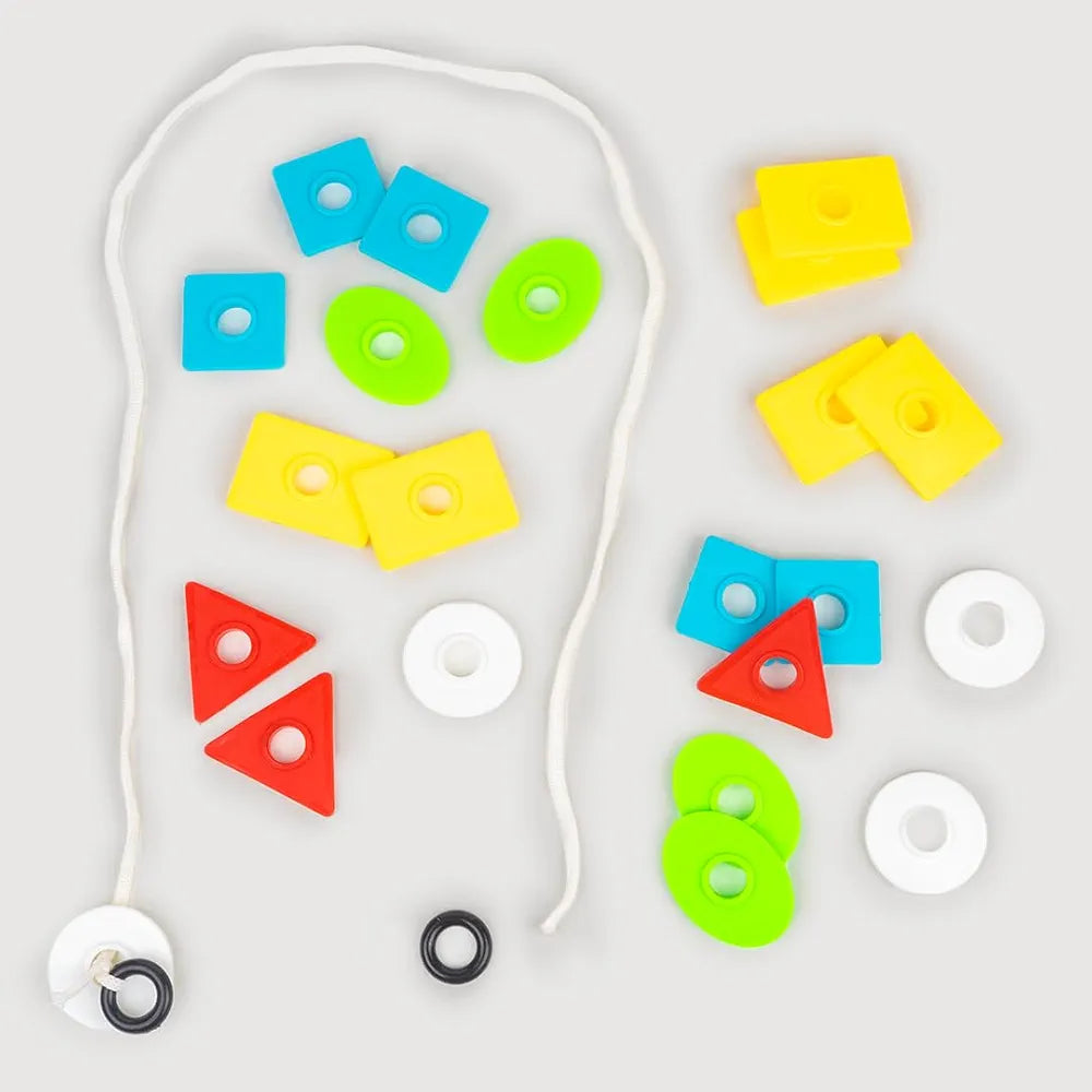 Ratna's 2D Shapes Shooter Plastic 5 Geometric Shapes Lacing Activity Preschool Kit Montessori Shape Sorting Toys for Kids 2+ Years
