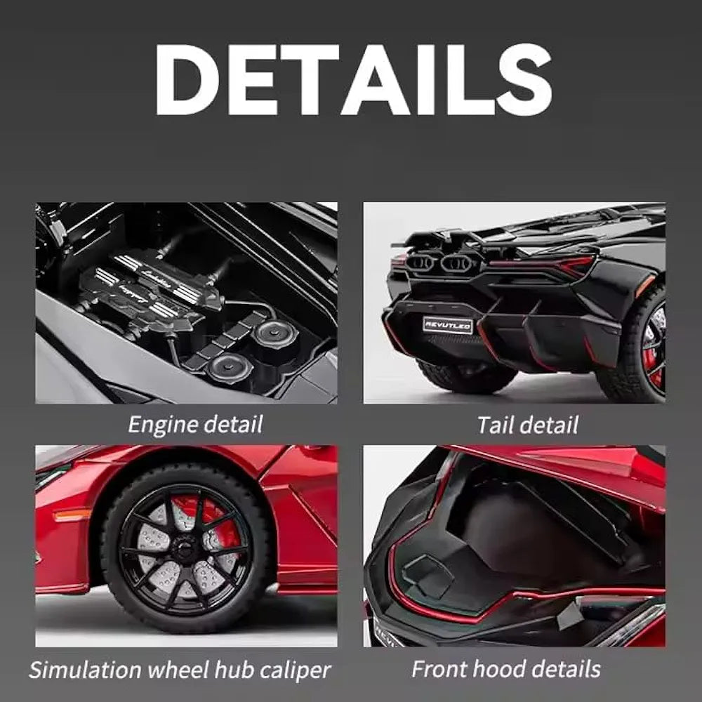 Lamborghini Revuelto Diecast Metal Pull Back Car – 4 Openable Doors with Sound & Light | Perfect Toy Decoration & Gift for Kids