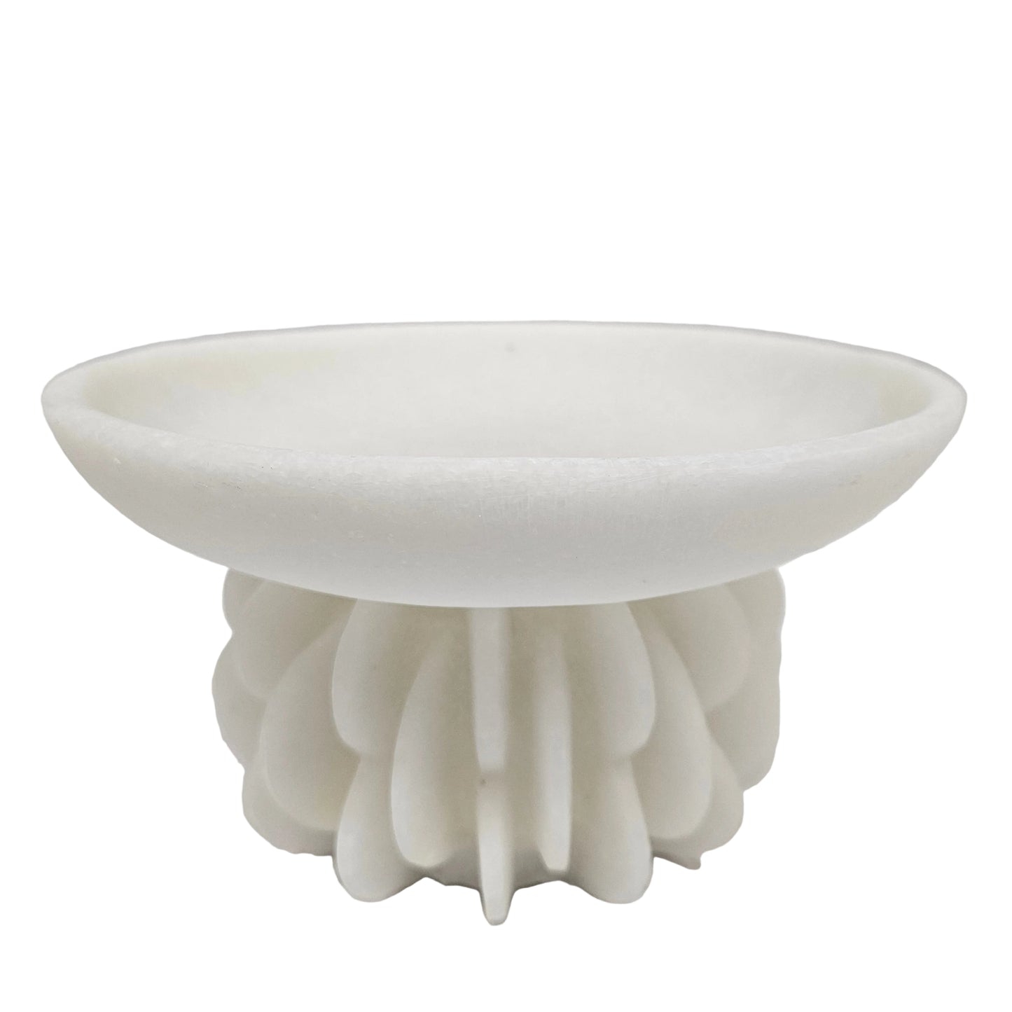 Handcrafted White Ruffle Bowl Scallop Decorative Bowl | White Stone Fruit Bowl | Fluted Catchall Centerpiece for Table Décor