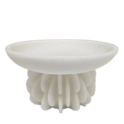 Handcrafted White Ruffle Bowl Scallop Decorative Bowl | White Stone Fruit Bowl | Fluted Catchall Centerpiece for Table Décor