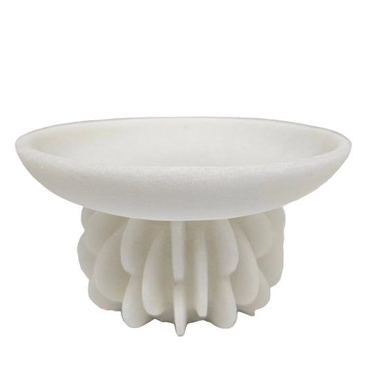 Handcrafted White Ruffle Bowl Scallop Decorative Bowl | White Stone Fruit Bowl | Fluted Catchall Centerpiece for Table Décor