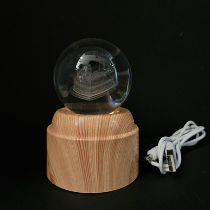 3D Happy Birthday Heart Shaped Cake Crystal Ball Night Lamp Engraved USB Table Wooden Light for Home Office Decoration and Birthday Gift