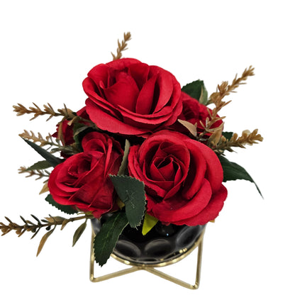 Artificial Antique  Rose Flowers with Creamic Pot and Metal Stand Ideal for Table Indoor |Home Decoration