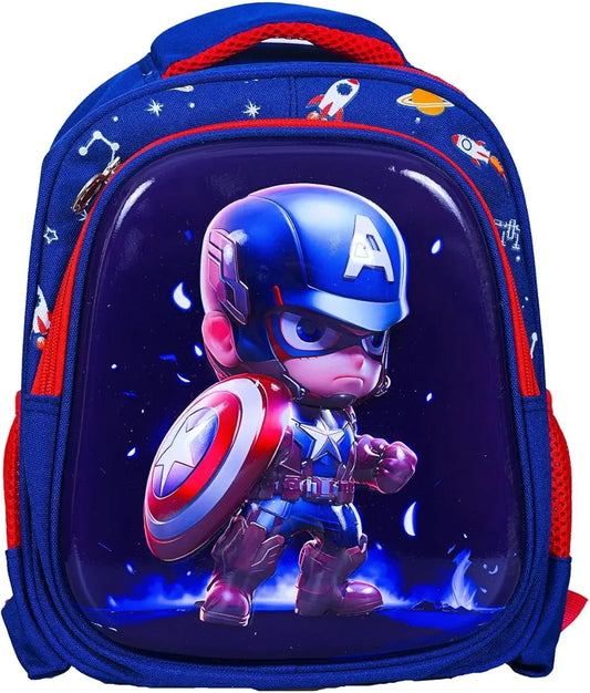 Kids Captain Marvel Backpack, Waterproof Dynamic Cityscape Design, Fits Ages 3-8