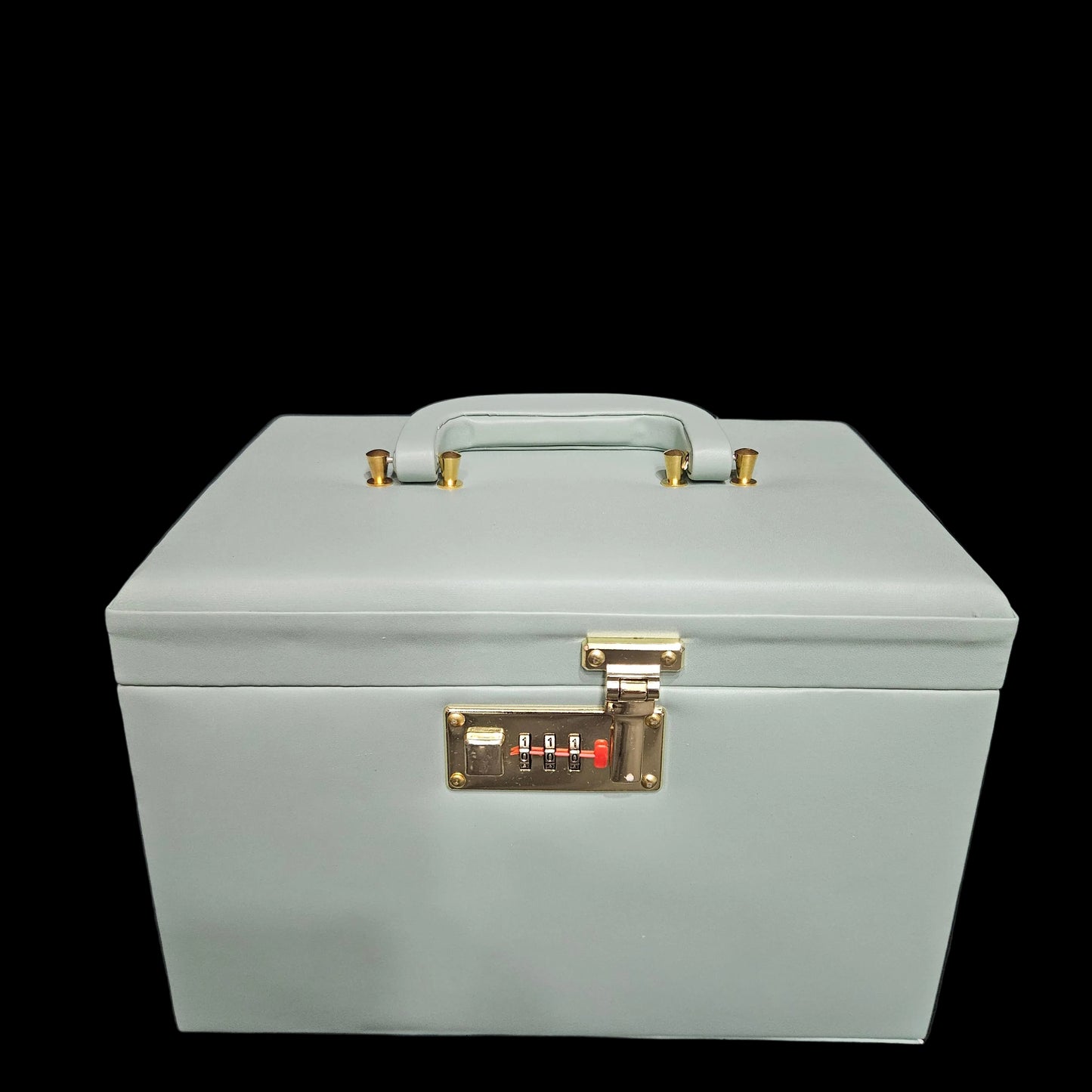Leather Jewellery Box for Women Vanity Box with Sliding Tray, Three-Digit Combination Lock, Mirror, Pocket for Safe Jewelry