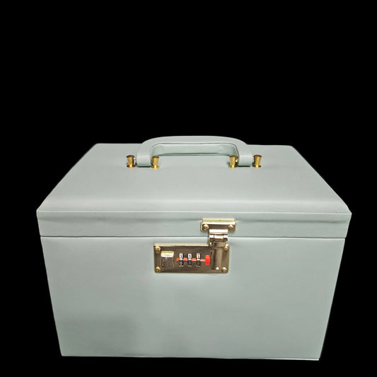 Leather Jewellery Box for Women Vanity Box with Sliding Tray, Three-Digit Combination Lock, Mirror, Pocket for Safe Jewelry