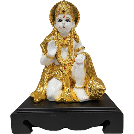 Gold Plated Hanuman ji murti Marble Dust Handmade Bajrangbali Idol Home Pooja Ghar & Office
