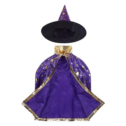 Hooded Cloak Pointed Hat Set Anime Cosplay Party Star Pattern Girls Boys Magic Outfit Cape