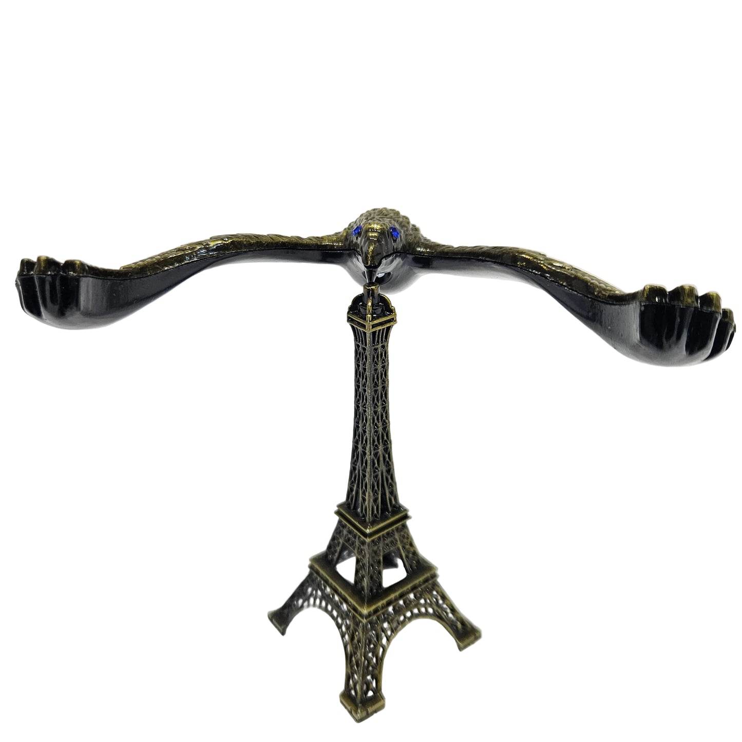 Home metal Eiffel Tower balance eagle showpiece, featuring a bronze-finish replica tower and a balancing eagle figurine