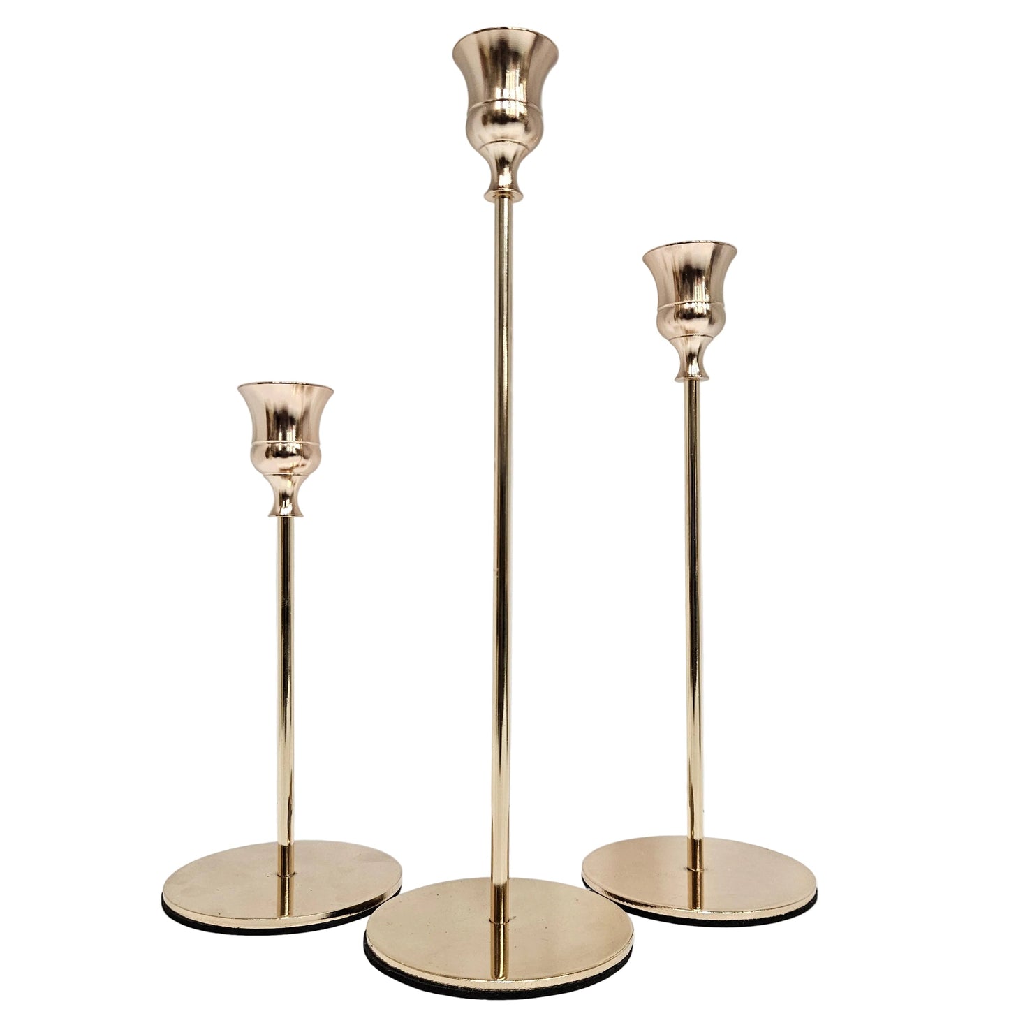 Fold metal candle holder classic three-piece design with varying heights for a decorative centerpiece