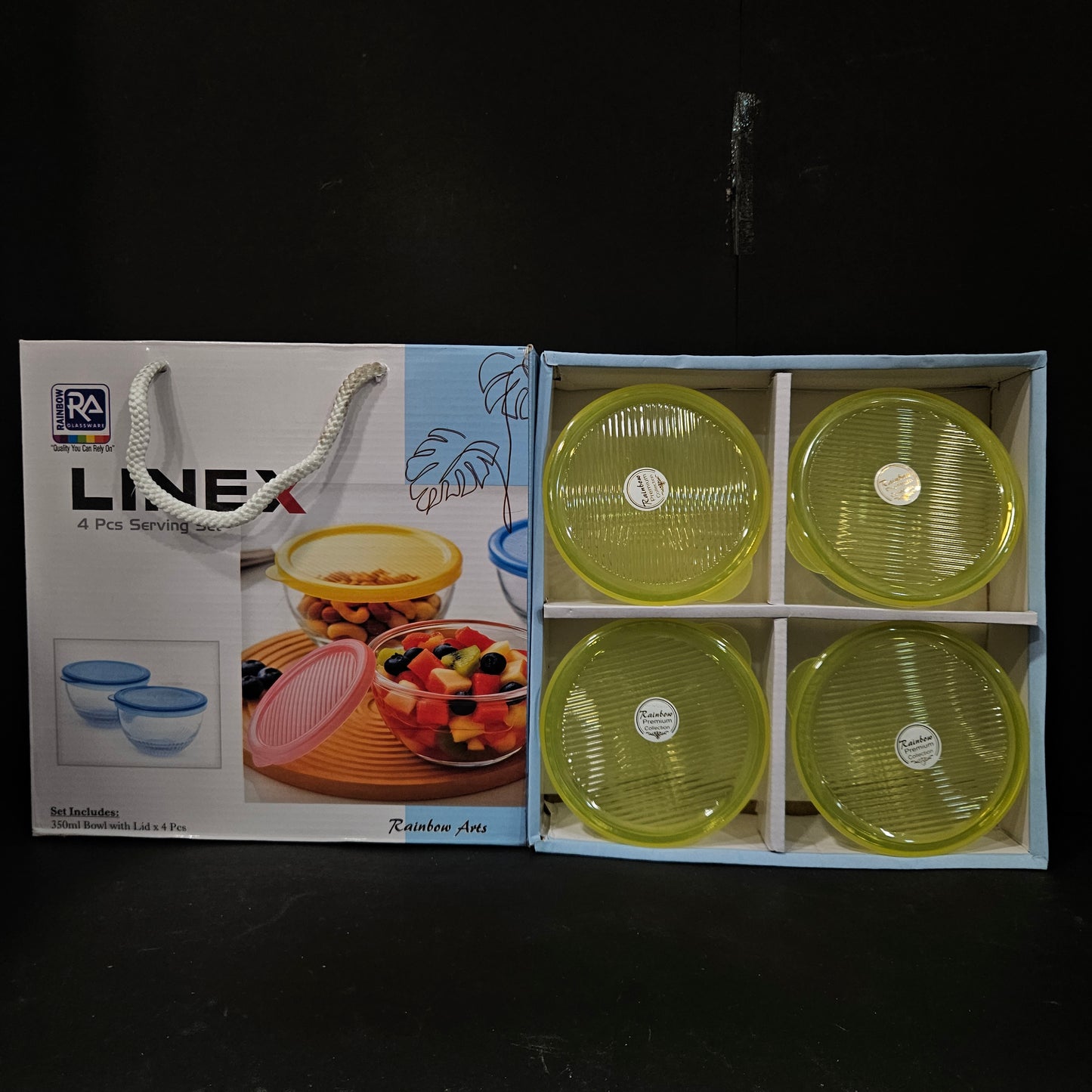 Linex 4 pcs galss serving bowl set with lid for Return gifting