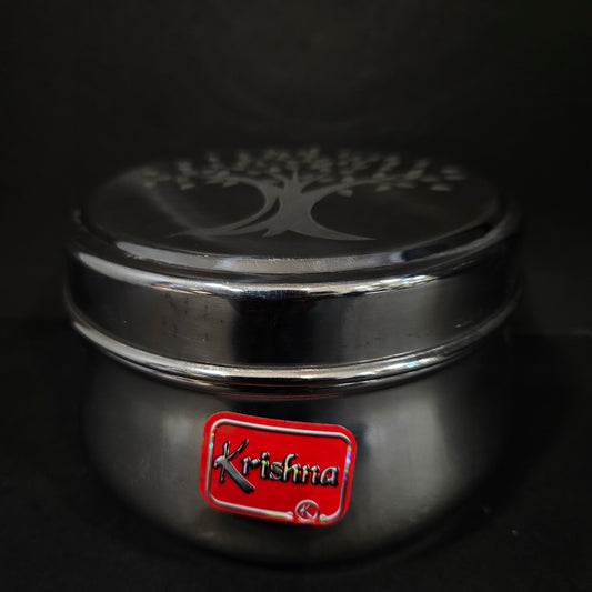 Stainless Steel Round storage box with Tree Designed lid perfect for Return gifting purpose