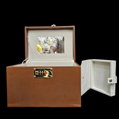 Leather Jewellery Box for Women Vanity Box with Sliding Tray, Three-Digit Combination Lock, Mirror, Pocket for Safe Jewelry