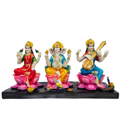 Divine Laxmi Ganesh Saraswati Murti | Marble Handcrafted Idol | Ideal for Pooja, Gift & Office Decor