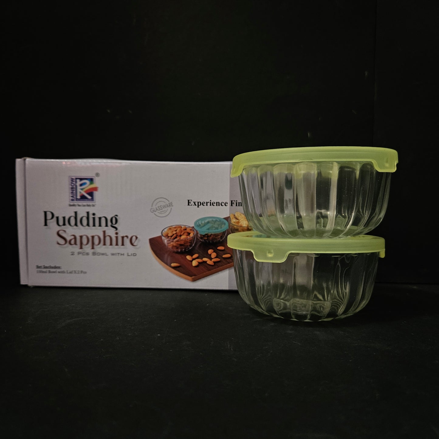Pudding Sapphire 2pcs glass bowls with lid perfect for Return gifting