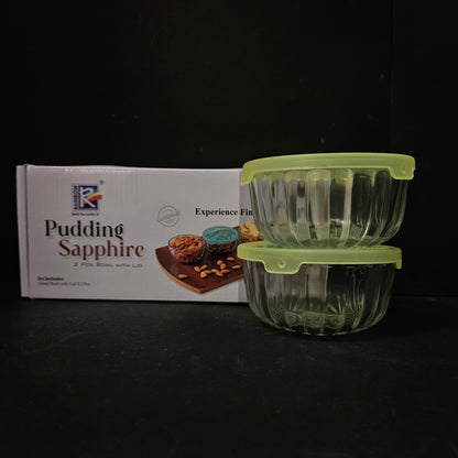 Pudding Sapphire 2pcs glass bowls with lid perfect for Return gifting