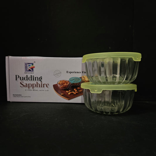 Pudding Sapphire 2pcs glass bowls with lid perfect for Return gifting