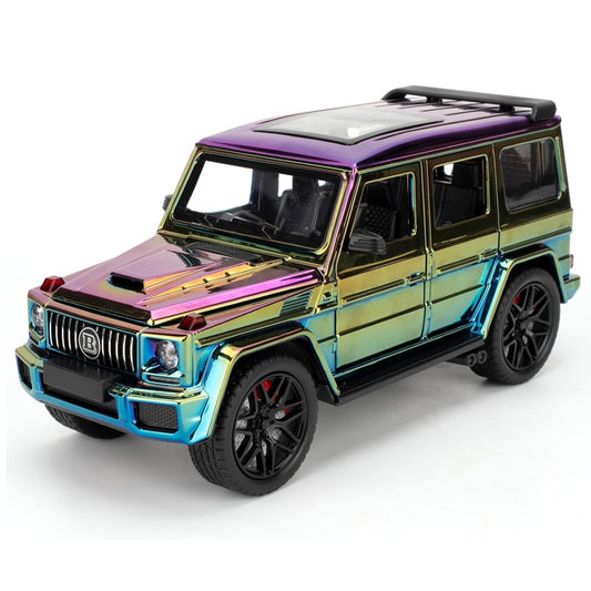 Multicolored model car on a white background