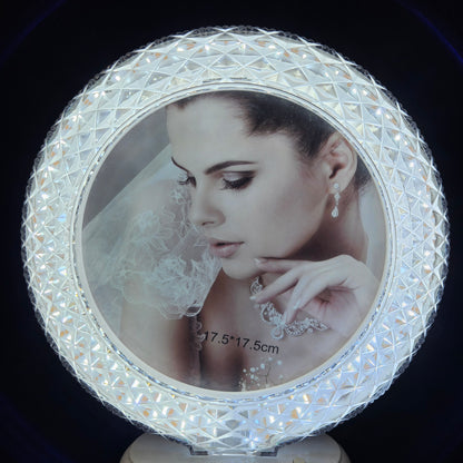 White circular Shaped Crystal designed Photo Frame with Button Operated for gifting purpose/couple gifting
