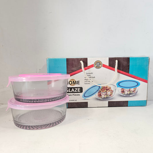 Home Glanze 2 piece set glass storage container with Lid bowl for groceries & Dry Fruits Storage purpose