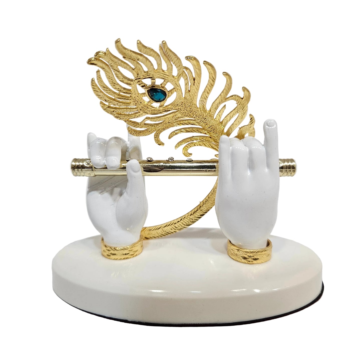 Lord Krishna Hand Idol with Flute,Face and Peacock|Statue for Gifting Home Decorative Showpiece