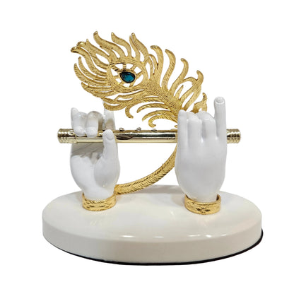 Lord Krishna Hand Idol with Flute,Face and Peacock|Statue for Gifting Home Decorative Showpiece