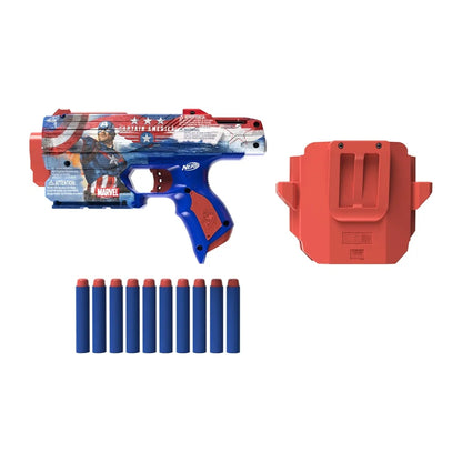 Nerf Marvel Captain America Dart Blaster, 10 Nerf Elite Darts, Holster, Toy Foam Blasters for 8 Year Old Boys & Girls & Up