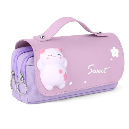 School Pencil Case, Kitten Pencil Case, Pencil Case with Flap, for Girls Boys Teens Students Adults (Purple)
